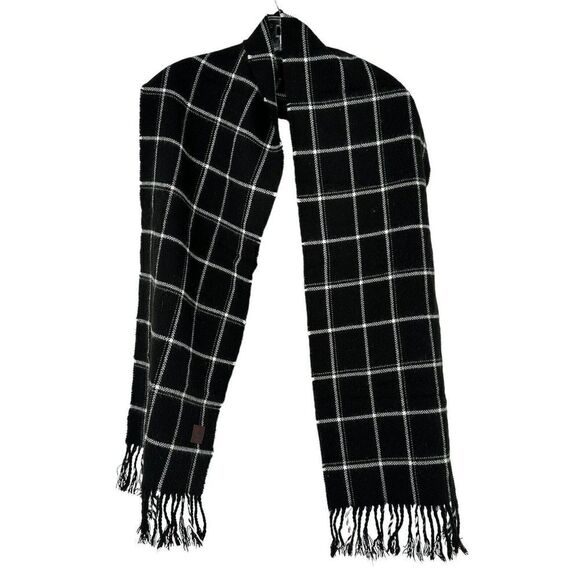 Roots Canada Scarf Black Window Pane Plaid Rectangle Fringe Cozy Cabin Unisex OS - Picture 3 of 6
